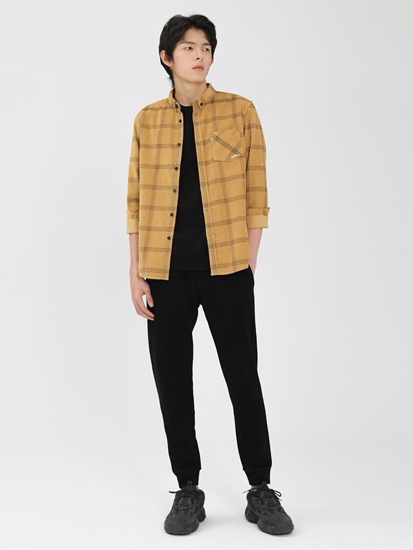 MARKLESS男装2021春夏季黄色格子衬衫