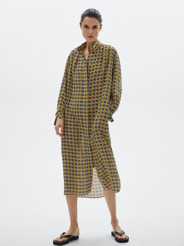 MassimoDutti2021春夏季黄色格子衬衫裙