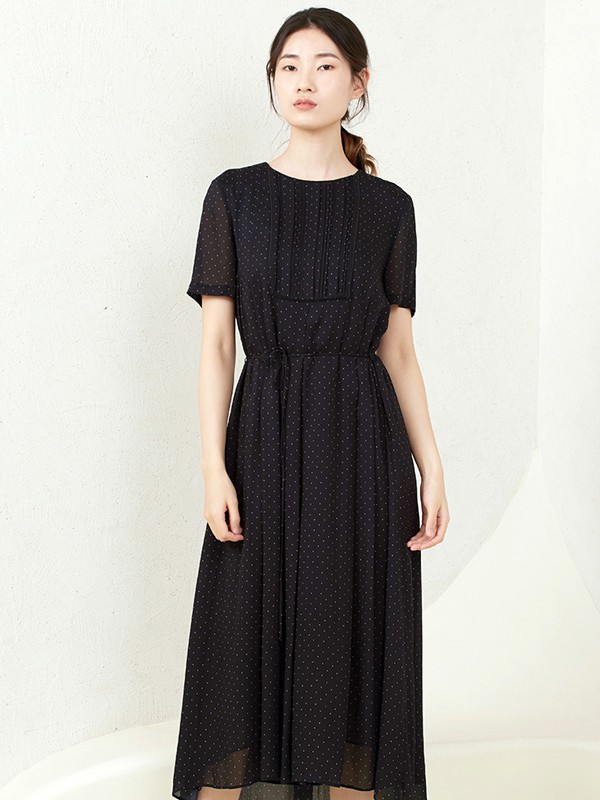 README女装2021春夏季黑色波点连衣裙