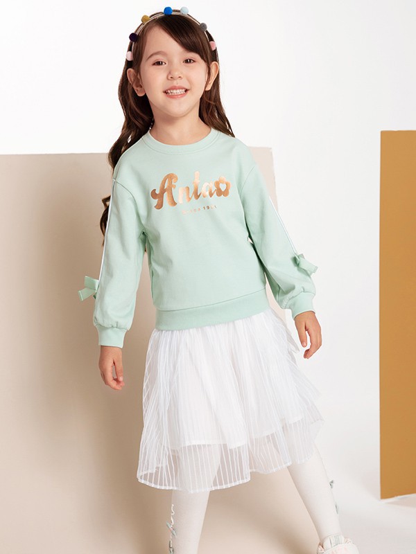 安踏儿童童装2021春夏季绿色印花T恤