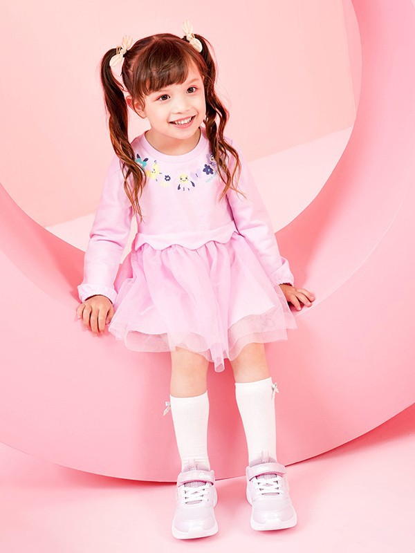 安踏儿童童装2021春夏季粉色印花T恤