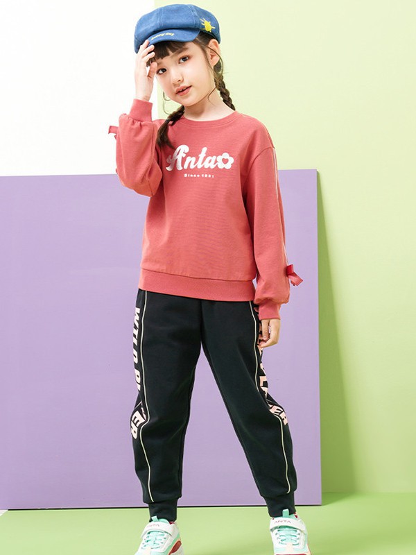 安踏儿童童装2021春夏季橙色字母T恤