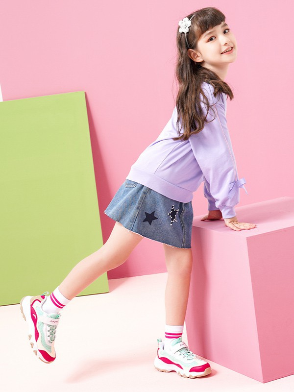 安踏儿童2021春夏季藏蓝色一字肩短裙