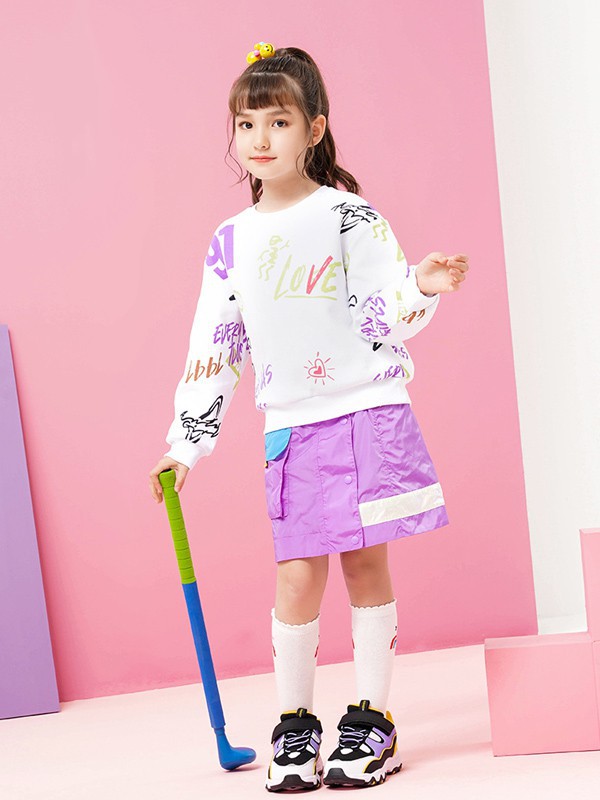 安踏儿童童装2021春夏季白色印花T恤