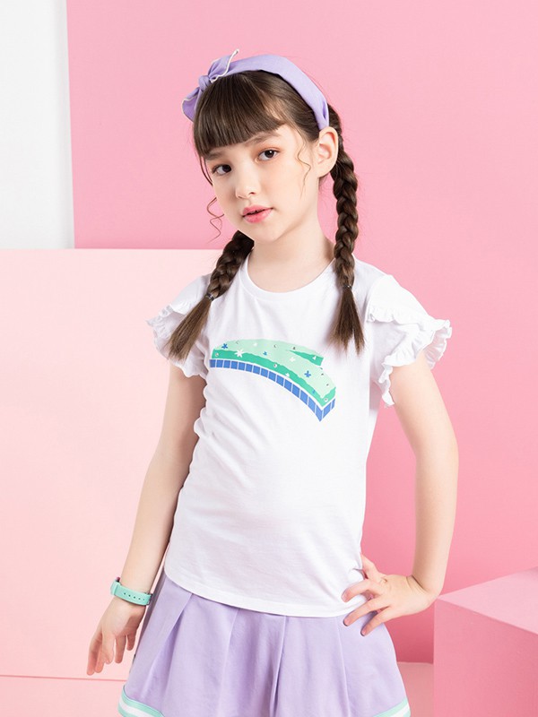 安踏儿童童装2021春夏季白色印花T恤