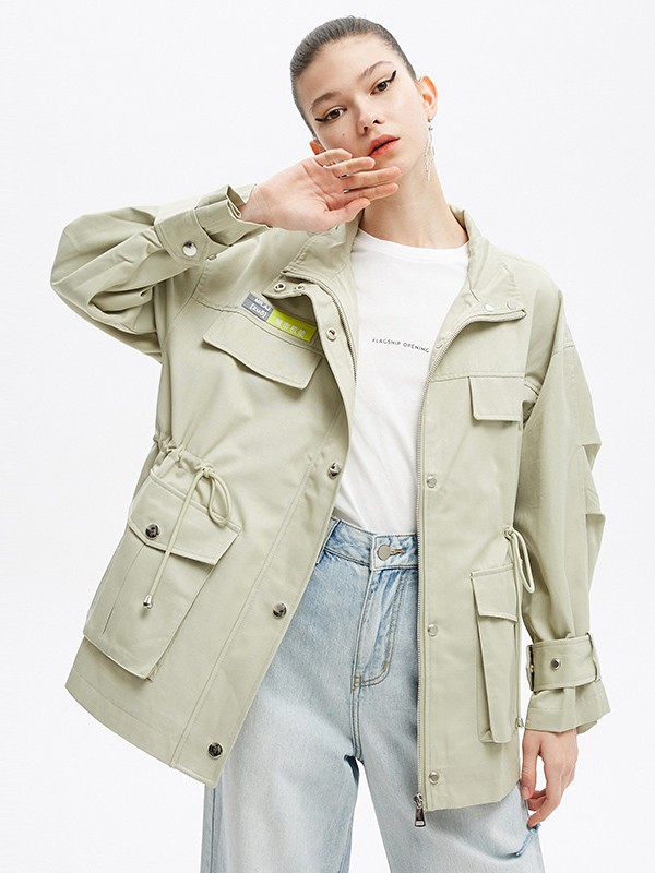 Jamor女装2021春夏季绿色纯色外套
