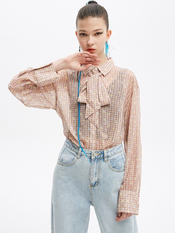 Jamor女装2021春夏季黄色格子衬衫