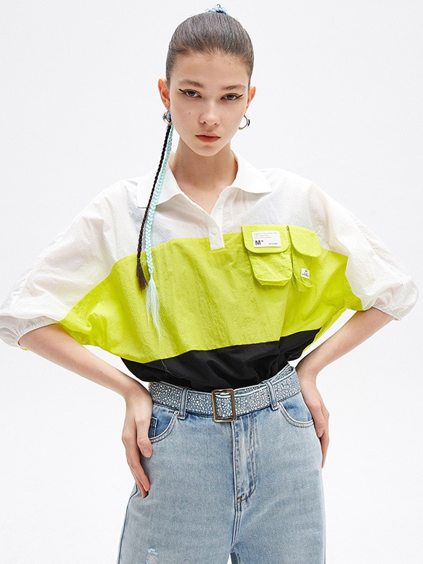 Jamor女装2021春夏季拼色撞色衬衫