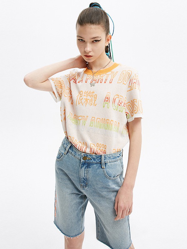 Jamor女装2021春夏季白色印花T恤