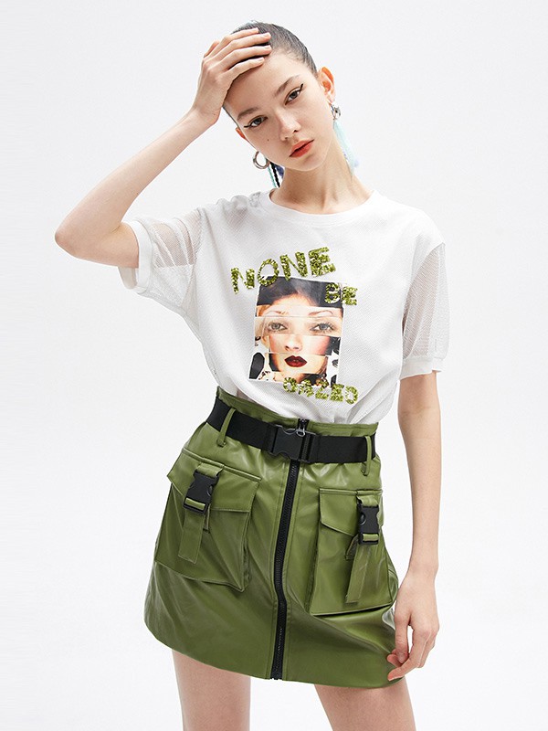 Jamor女装2021春夏季白色印花T恤