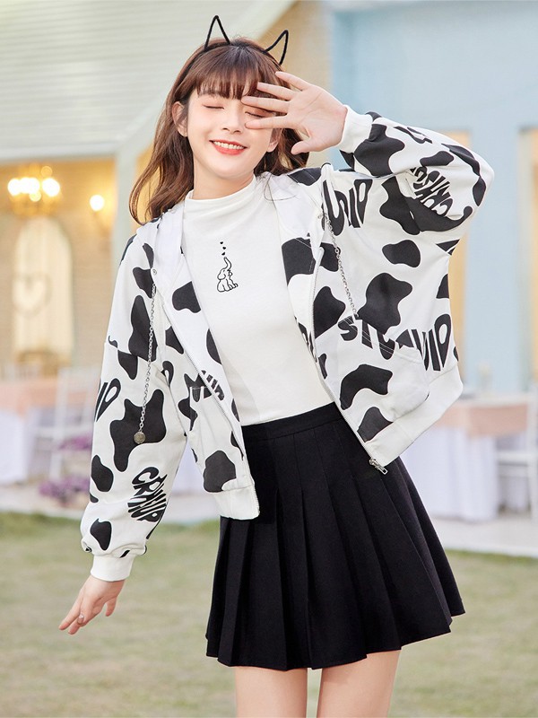 爱依服女装2021春夏季白色印花外套