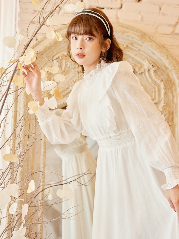 爱依服2021春夏季白色纯色连衣裙