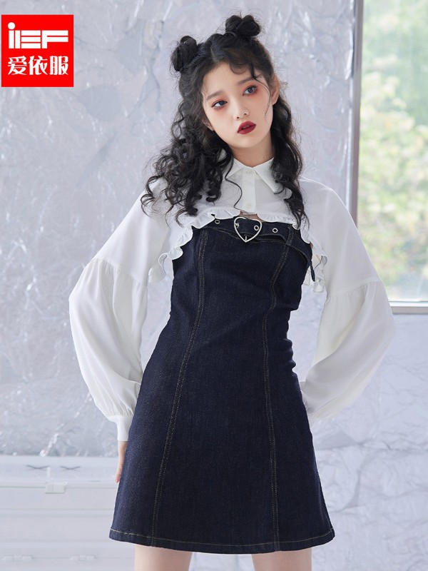 爱依服2021春夏季黑色纯色吊带裙