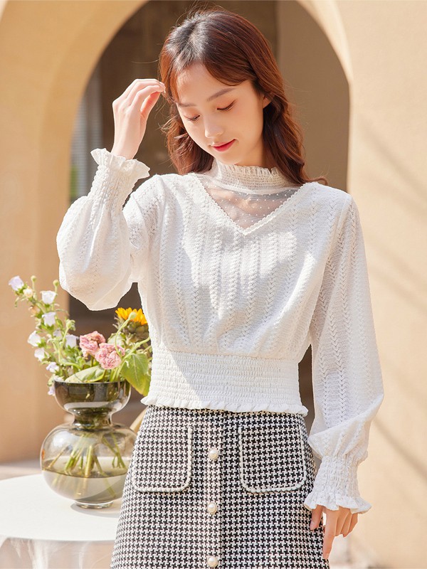 爱依服2021春夏季白色纯色雪纺衫
