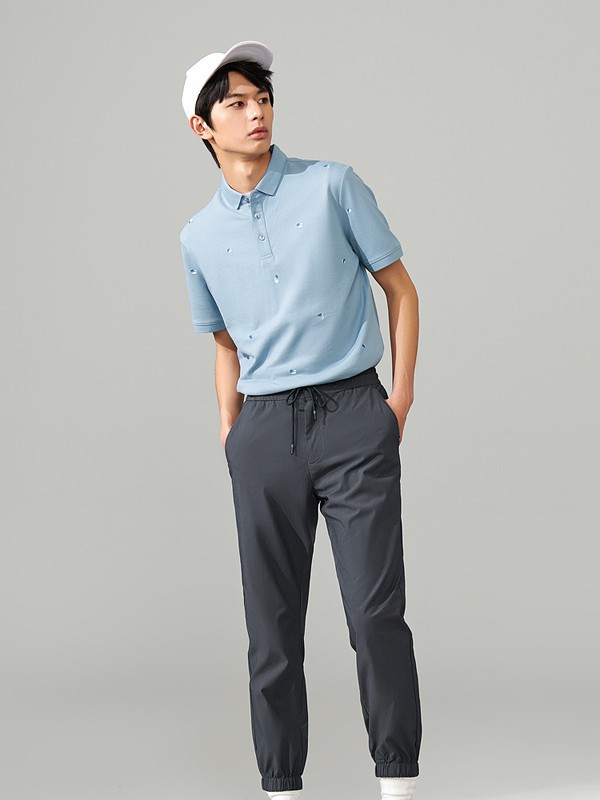 海澜之家2021春夏季蓝色印花polo衫