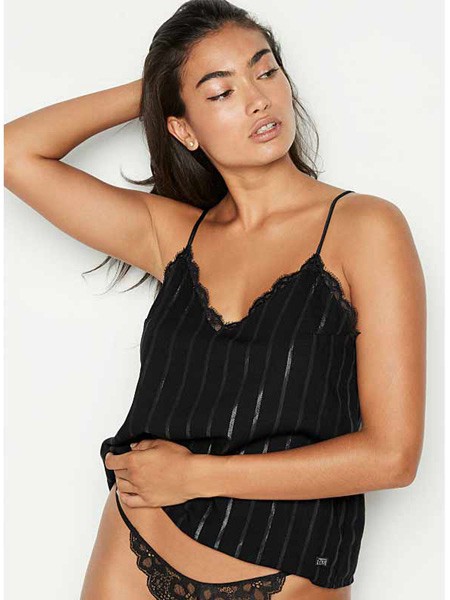 维多利亚的秘密内衣2021春夏季黑色碎花睡裙