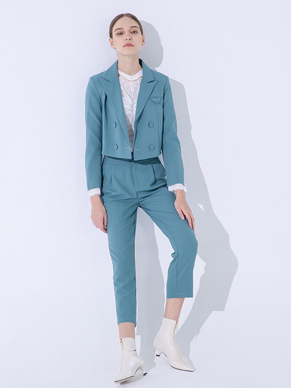 UZZU女装2021春夏季绿色纯色套装