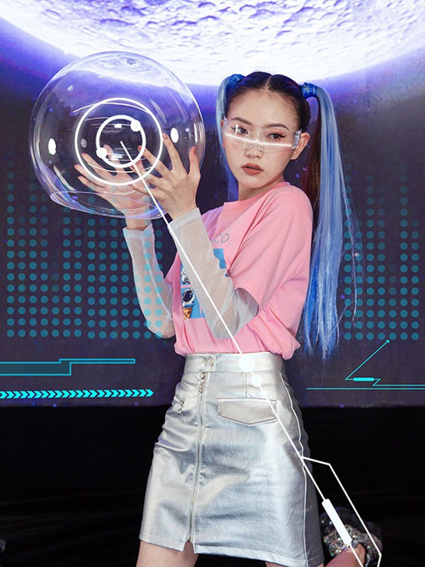 UZZU女装2021春夏季粉色印花T恤