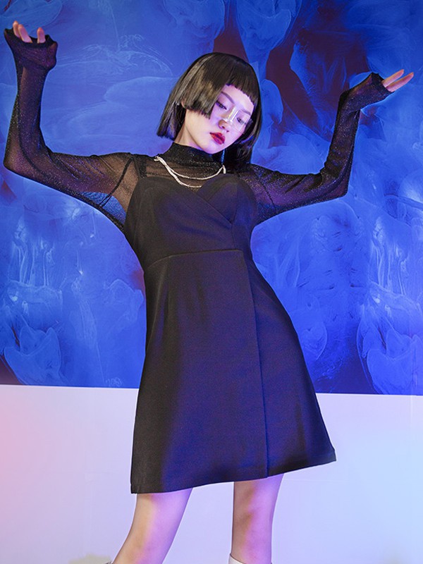 UZZU女装2021春夏季黑色纯色大衣