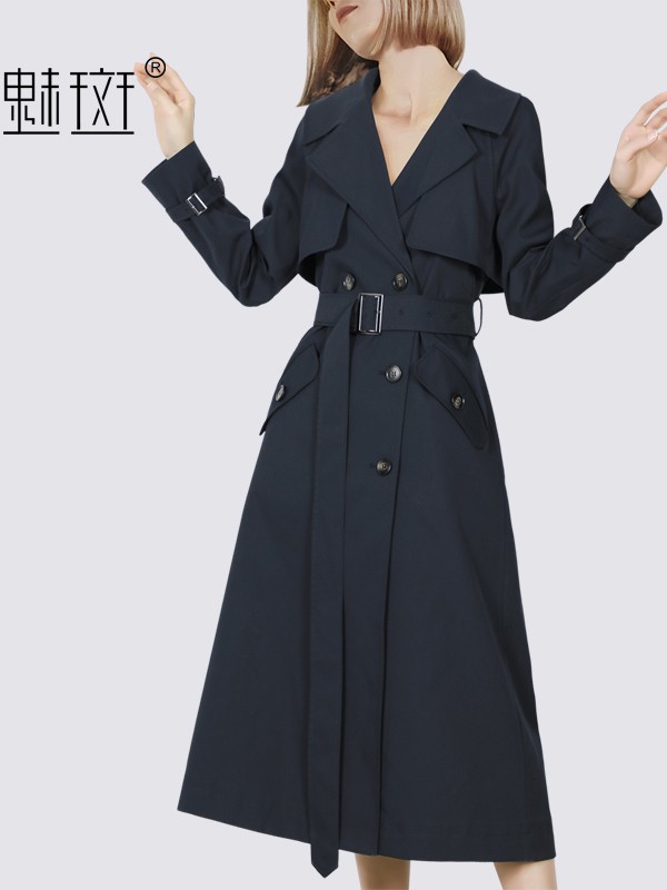 魅斑女装2021春夏季黑色纯色大衣