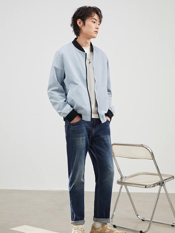 翡翠男装2021春夏季浅蓝色纯色外套