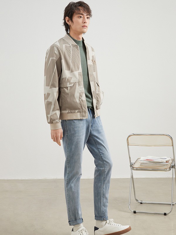 翡翠男装2021春夏季棕色印花外套