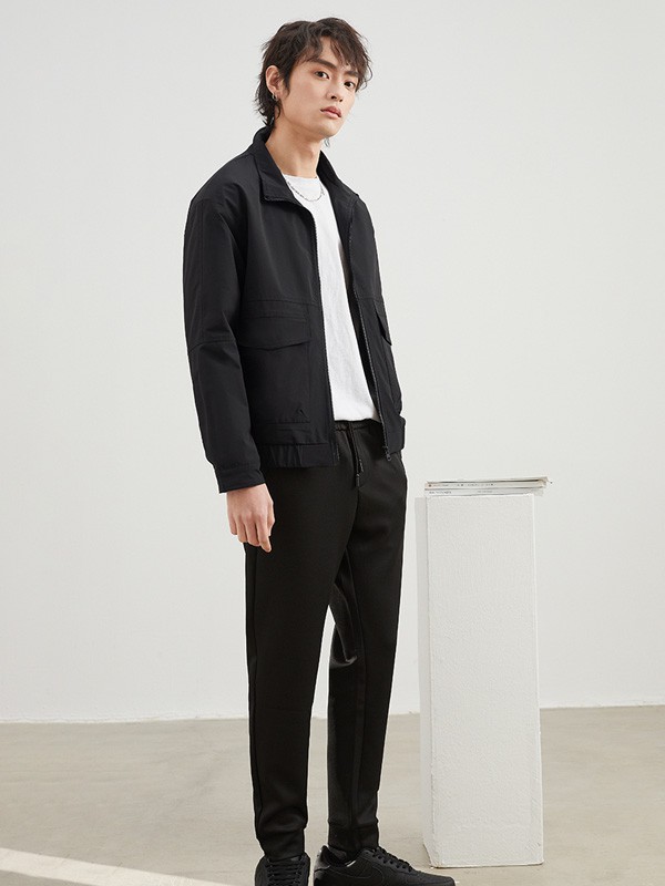 翡翠男装2021春夏季黑色纯色外套