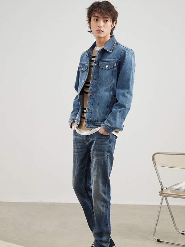 翡翠男装2021春夏季藏蓝色纯色外套