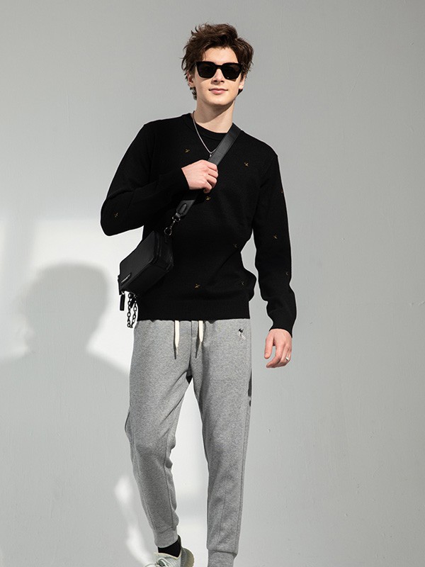 翡翠男装2021春夏季黑色印花T恤