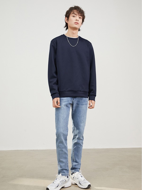 翡翠男装2021春夏季藏蓝色纯色T恤