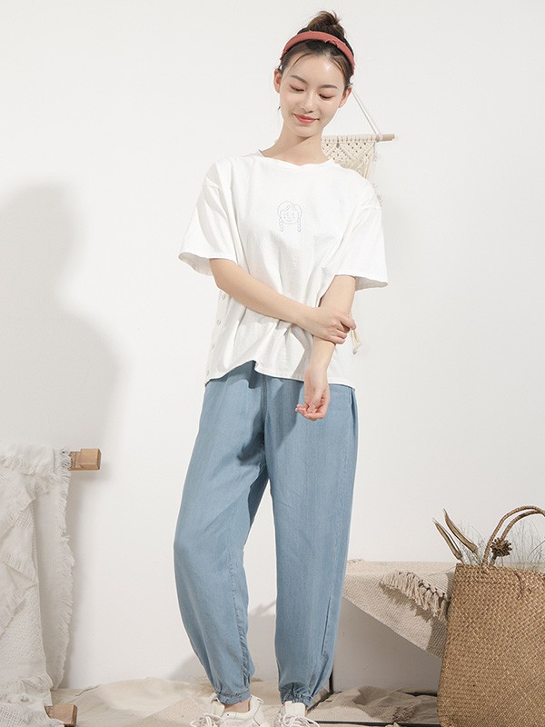 本依凡女装2021春夏季白色纯色T恤