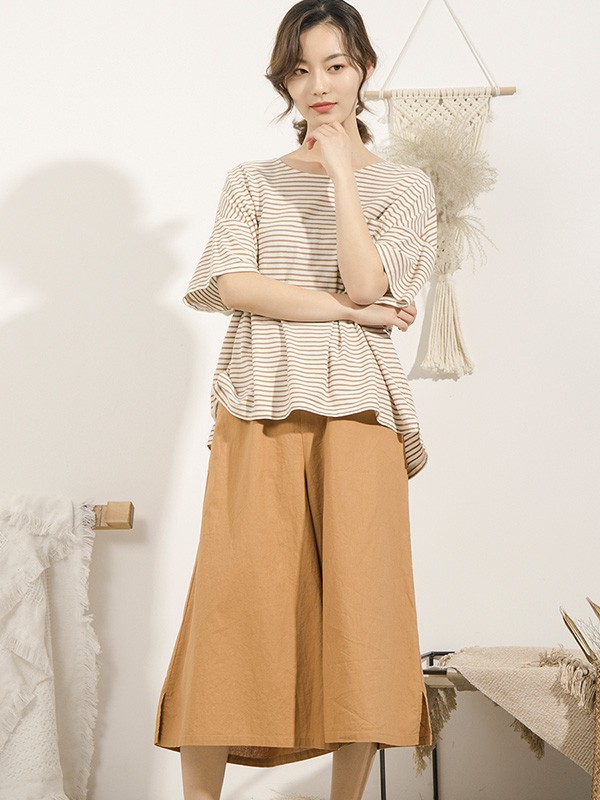 本依凡女装2021春夏季白色条纹T恤