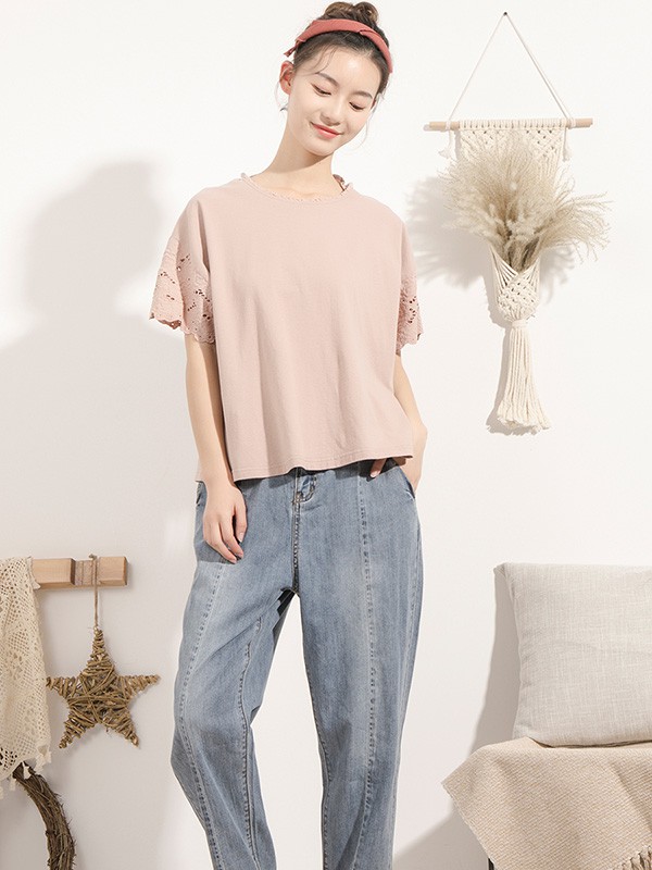 本依凡女装2021春夏季肤色褶皱T恤