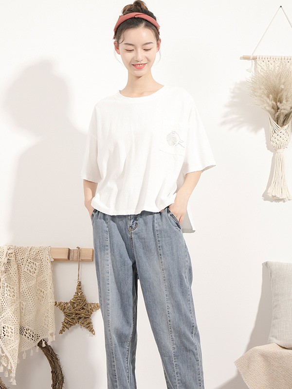 本依凡女装2021春夏季白色纯色T恤
