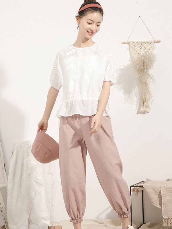本依凡女装2021春夏季粉色长款长裤