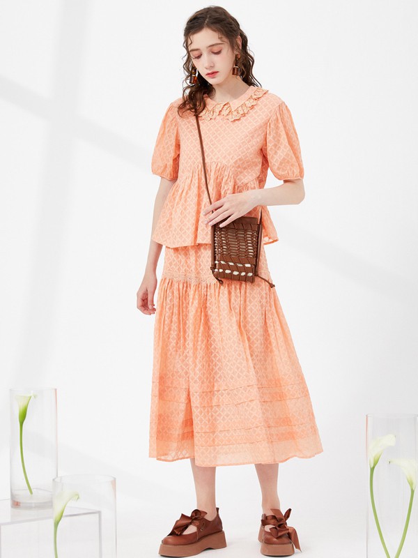 菀草壹2021春夏季橙色纯色长裙