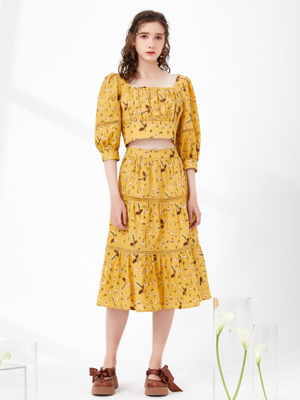 菀草壹2021春夏季黄色印花套装