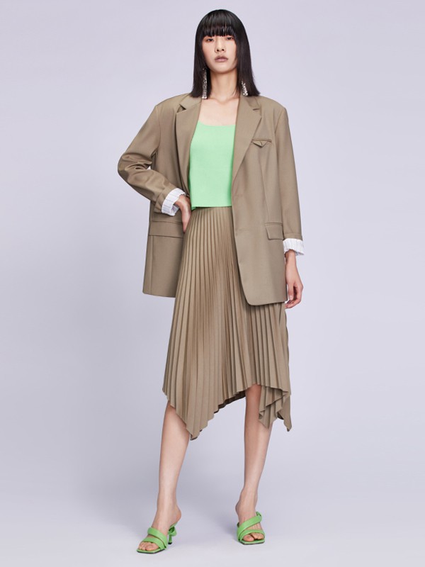 真我永恒2021春夏季棕色不对称半身裙