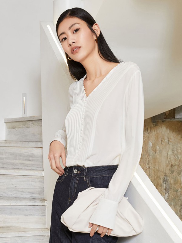 真我永恒2021春夏季白色纯色雪纺衫