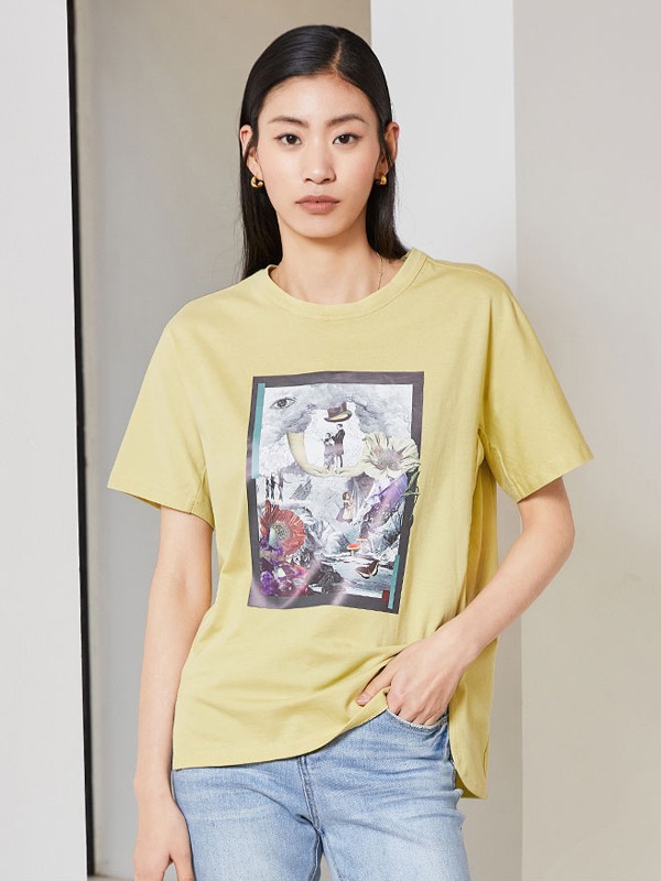 真我永恒2021春夏季黄色印花T恤