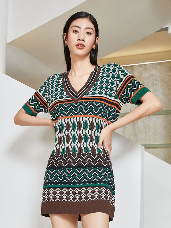 真我永恒2021春夏季墨绿色印花连体衣