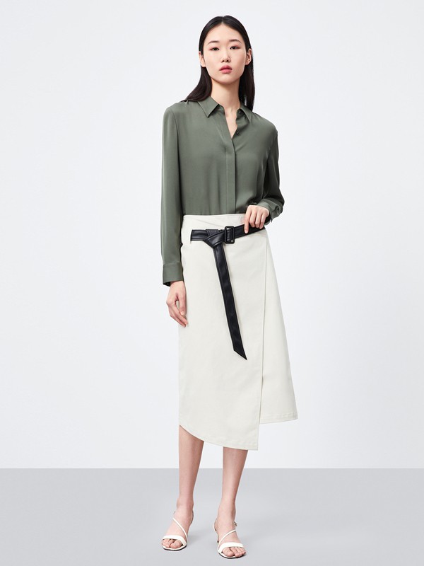 OVV2021春夏季白色不对称半身裙