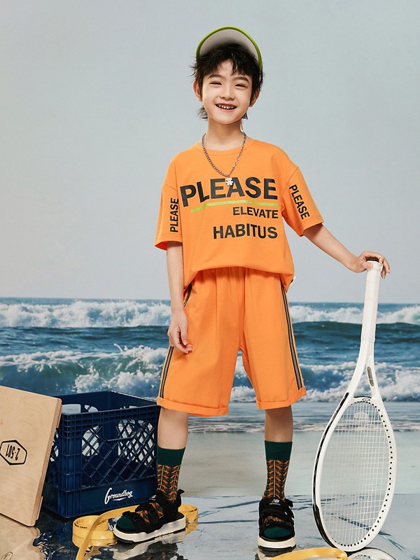 多多家2021春夏季橙色字母T恤