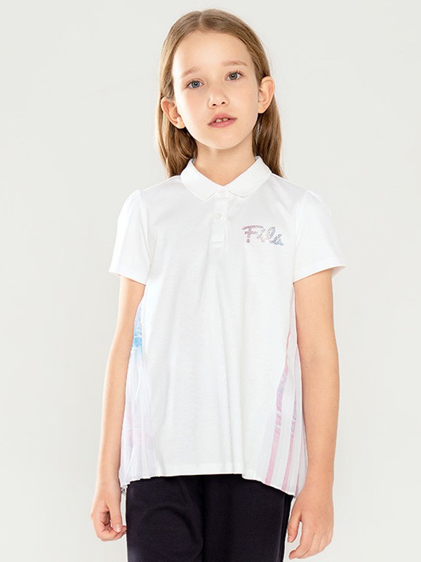 斐乐2021春夏季白色印花polo衫