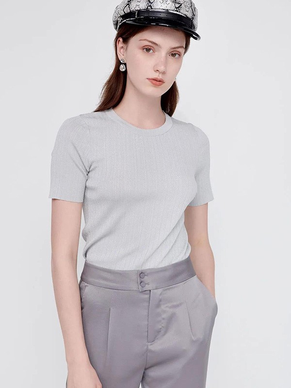 朗香2021春夏季灰色纯色T恤