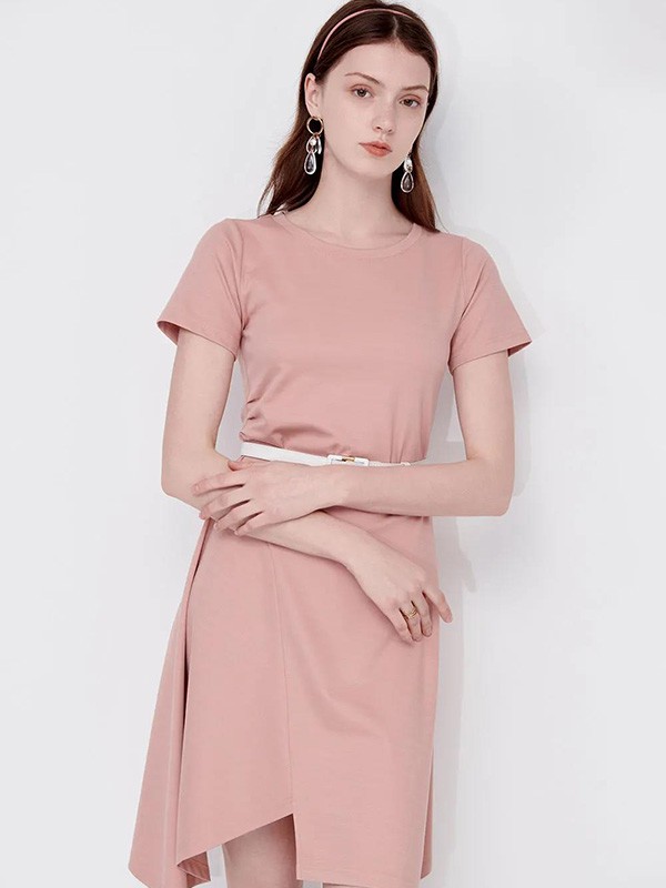 朗香2021春夏季橙色纯色连衣裙