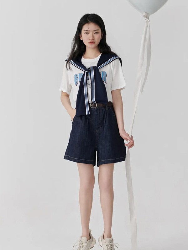 本涩女装2021春夏季白色印花T恤