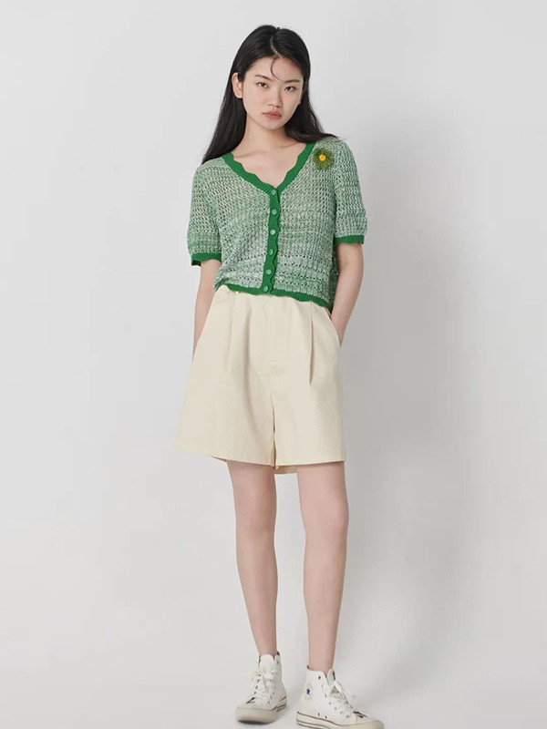 本涩女装2021春夏季米色纯色短裤