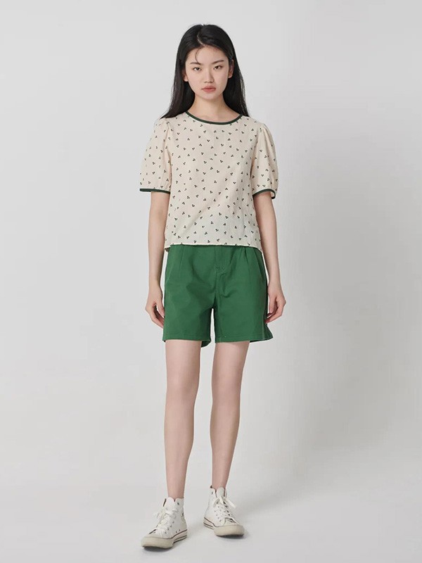 本涩女装2021春夏季米色波点T恤