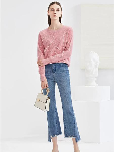 尤西子2021秋冬季粉色纯色毛衣